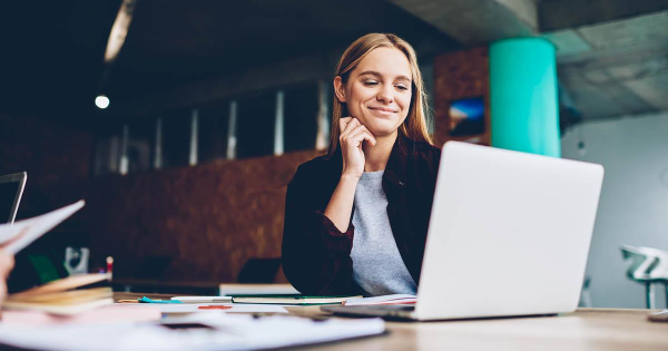 woman watching webinar on channel program personalization